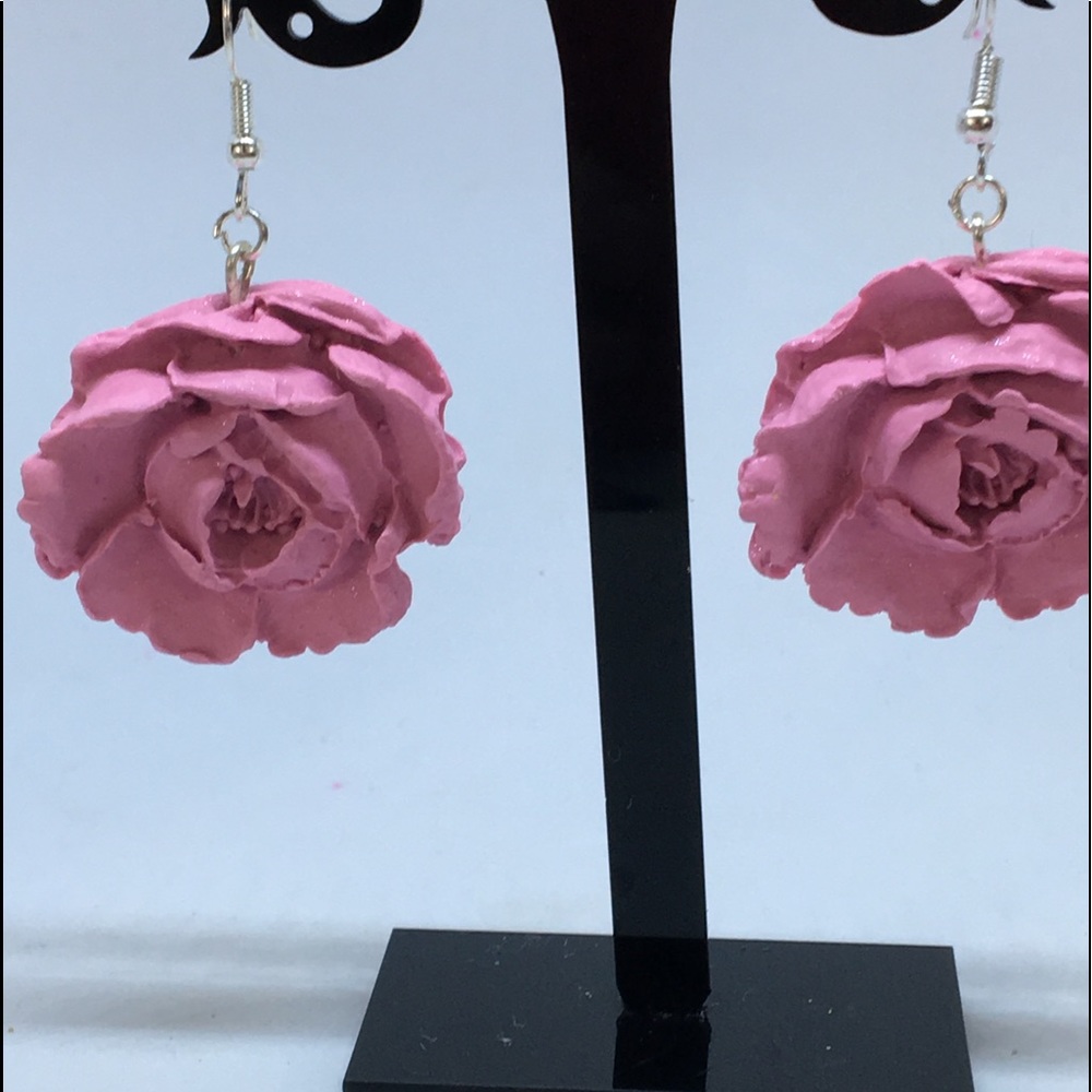 Unique Handmade Polymer Clay Flower Earrings, Handmade Clay Rose Earrings